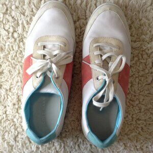 Cole Haan Grand Crosscourt Sneakers, Leather and Suede, Pink, Teal, "8", Stylish